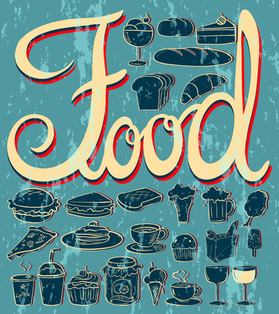 Different kind of food and desserts illustrationのイラスト素材