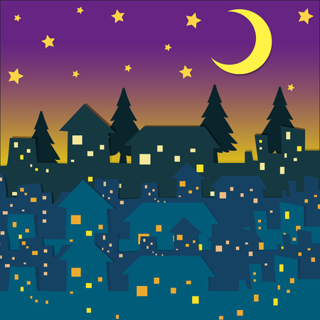 Night scene with many houses illustrationのイラスト素材