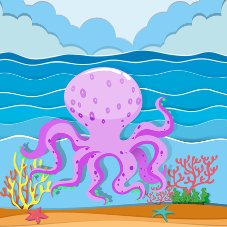 Octopus in the ocean illustrationのイラスト素材