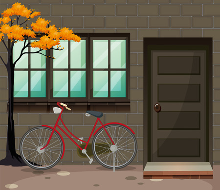 Bicycle parking outside the building illustrationのイラスト素材