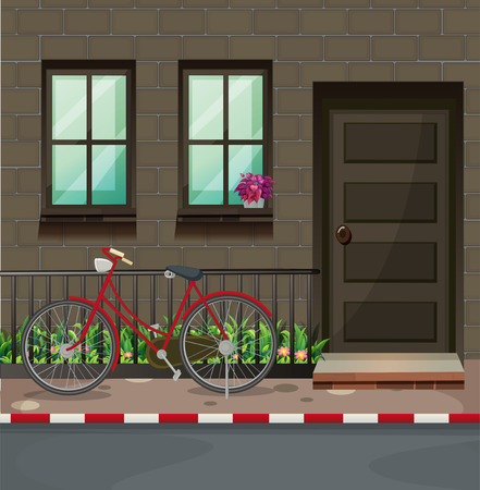 Bicycle parking in front of the house illustrationのイラスト素材