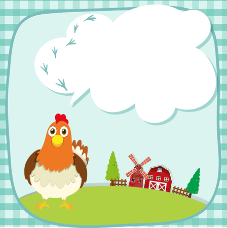 Border design with chicken on the farm illustrationのイラスト素材