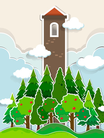 Tall tower in the jungle illustrationのイラスト素材