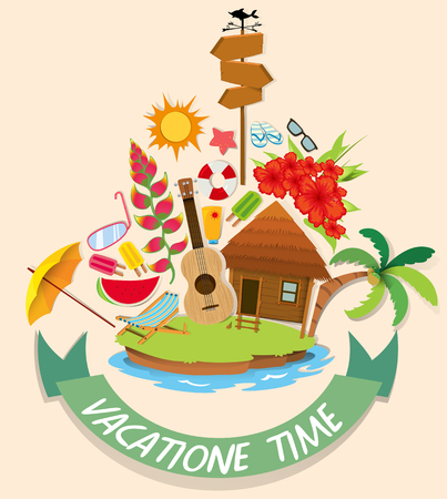 Vacation theme with cabin and beach objects illustrationのイラスト素材