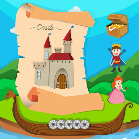 Fairytale theme with castle and characters illustrationのイラスト素材