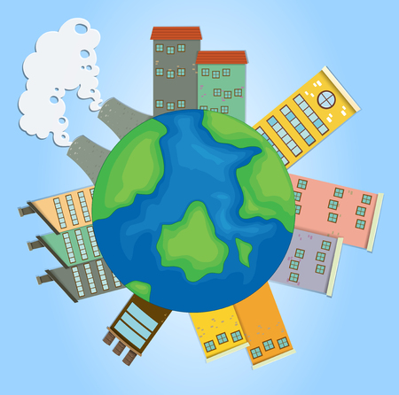 Earth with buildings and factories illustrationのイラスト素材
