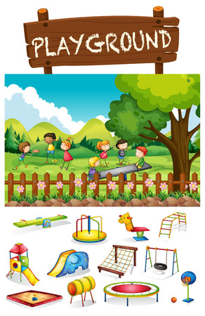 Playground scene with children and toys illustrationのイラスト素材