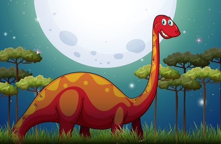 Dinosaur in the field at night illustrationのイラスト素材
