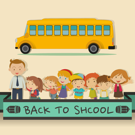 Back to school theme with students and teacher illustrationのイラスト素材