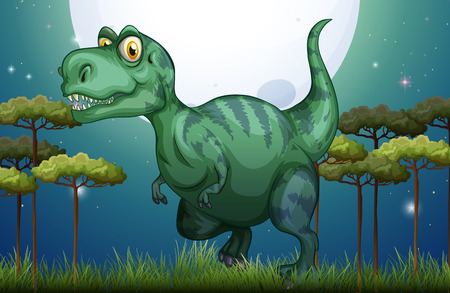 Dinosaur in the field at night illustrationのイラスト素材