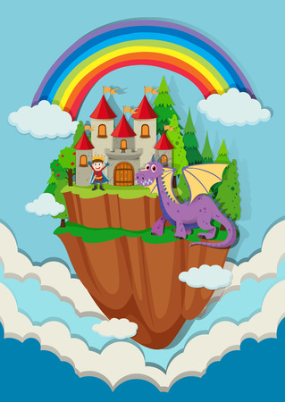 Prince and dragon at teh castle illustrationのイラスト素材