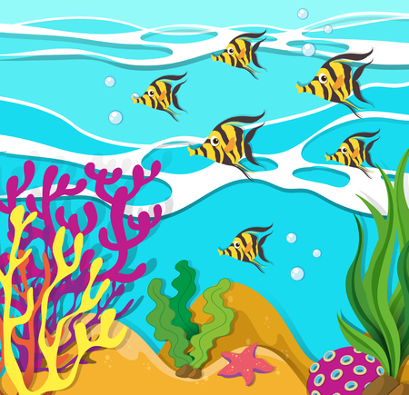 Fish swimming under the ocean illustrationのイラスト素材
