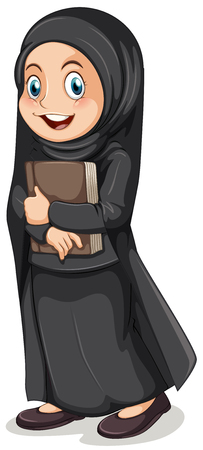 Muslim girl in black costume illustrationのイラスト素材