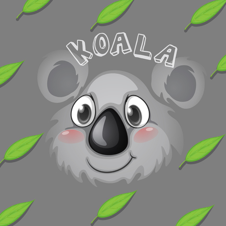Koala face and gum leaves illustrationのイラスト素材