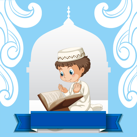 Muslim boy praying at the church illustrationのイラスト素材
