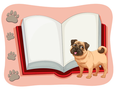 Open book and a pet dog illustrationのイラスト素材