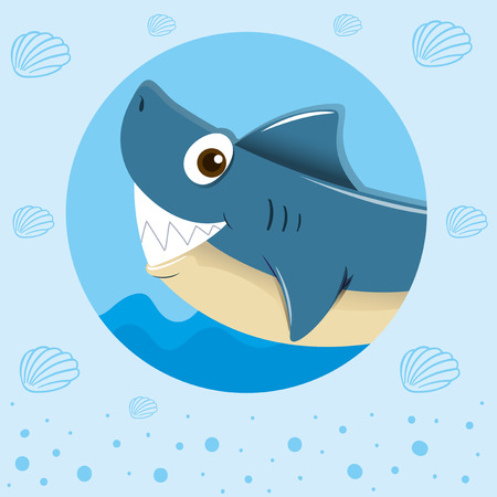 Blue shark with happy face illustrationのイラスト素材
