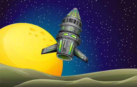 Rocket ship flying in the sky illustrationのイラスト素材