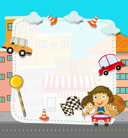 Border design with children and traffic illustrationのイラスト素材