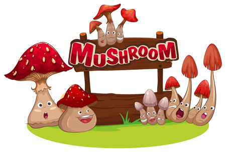 Fresh mushroom with happy face illustrationのイラスト素材