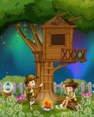 People camping out in the park illustrationのイラスト素材