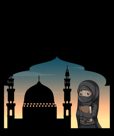 Muslim woman in black costume illustrationのイラスト素材
