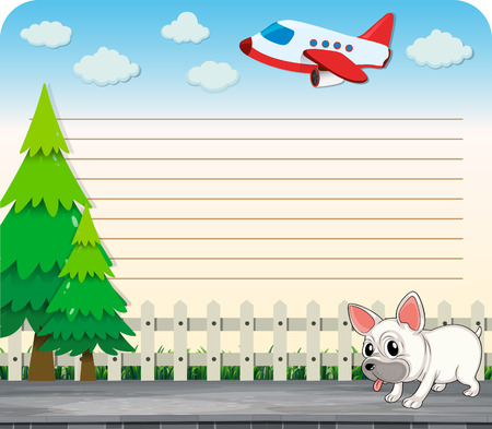 Line paper desing with dog on sidewalk illustrationのイラスト素材