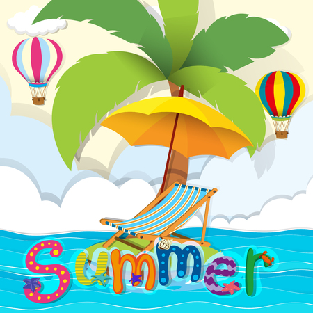 Summer theme with island in the ocean illustrationのイラスト素材