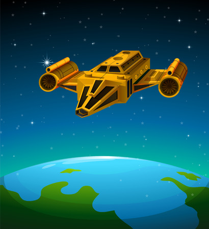 Rocket ship flying over the earth illustrationのイラスト素材