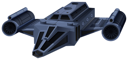 Black spaceship flying on white illustrationのイラスト素材