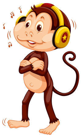 Little monkey with headphone on his head illustrationのイラスト素材