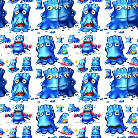 Seamless blue monster doing activities illustrationのイラスト素材