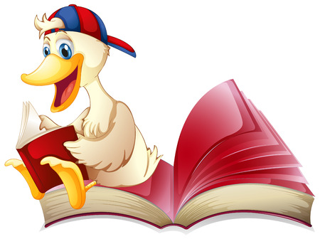 Little duck reading a book illustrationのイラスト素材