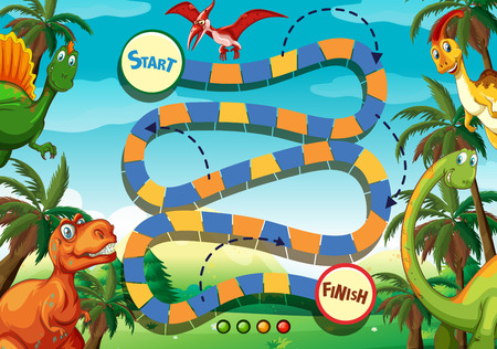 Boardgame template with many dinosaurs illustrationのイラスト素材