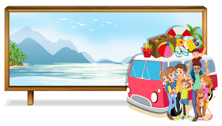 Family trip to the beach illustrationのイラスト素材