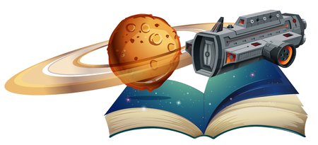 Spaceship flying around the planet illustrationのイラスト素材