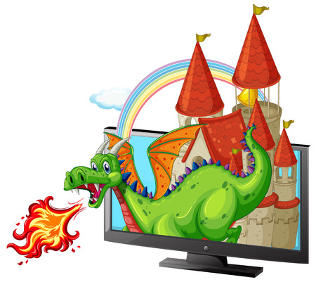 Castle and dragon on the screen illustrationのイラスト素材