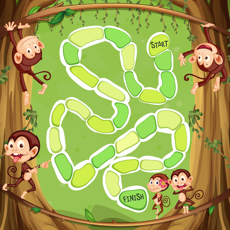 Game template with monkeys on the tree illustrationのイラスト素材