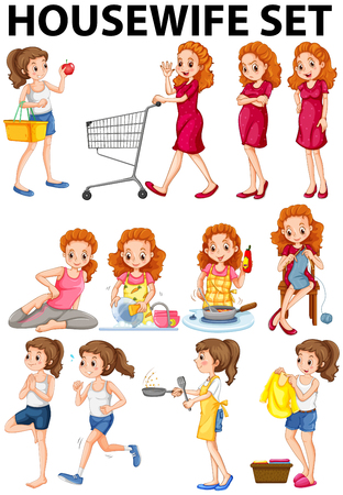 Housewife doing different activities illustrationのイラスト素材