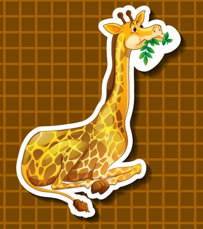 Cute giraffe chewing on green leaves illustrationのイラスト素材