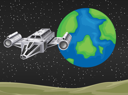 Spaceship flying in the space illustrationのイラスト素材