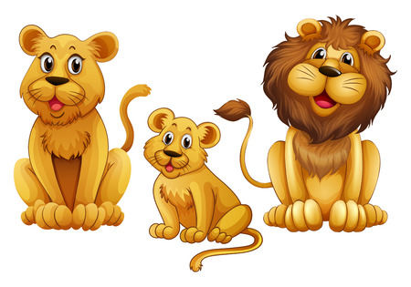 Lion family with one cub illustrationのイラスト素材