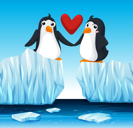 Penguins in love on ice illustrationのイラスト素材