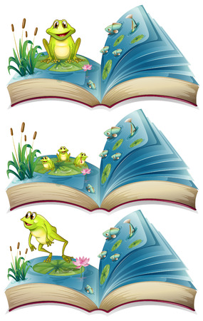 Books of frogs living in the pond illustrationのイラスト素材