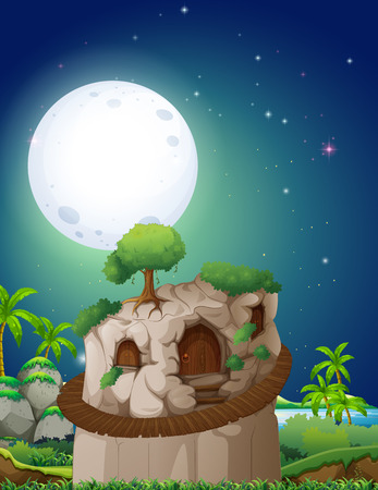 Stonehouse on fullmoon night illustrationのイラスト素材
