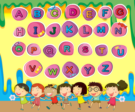English alphabets with children background illustrationのイラスト素材