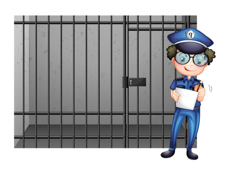 Prison cell and poliman illustrationのイラスト素材