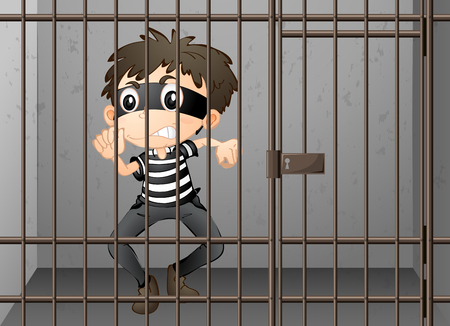Criminal being locked up in the prison illustrationのイラスト素材
