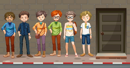 Men standing in front of the building illustrationのイラスト素材