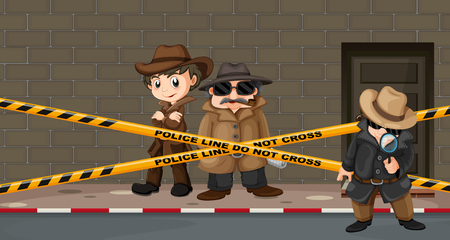 Detectives looking for clues at the crime scene illustrationのイラスト素材